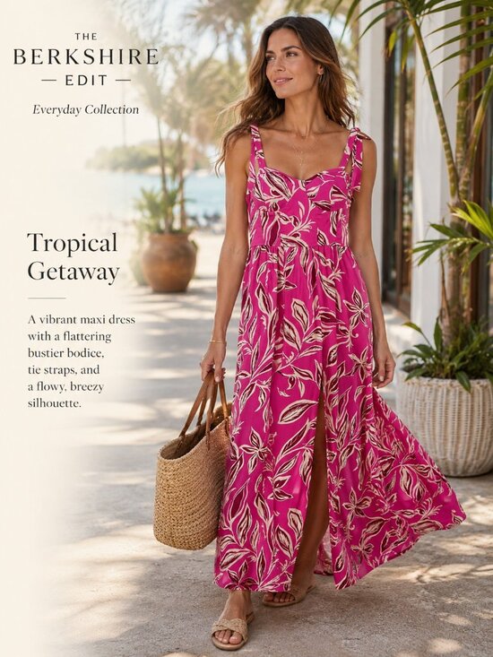 Band Of The Free Dresses & Skirts - Band of the Free Pink Tropical Print Smocked Maxi Dress L Resort